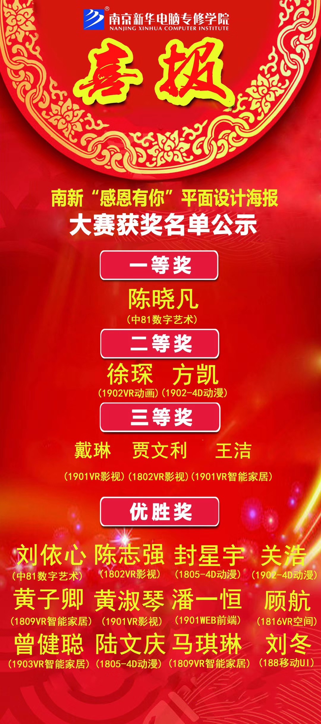 咻！前方為您發(fā)來南京新華“感恩有你”平面海報設計大賽的獲獎捷報啦！